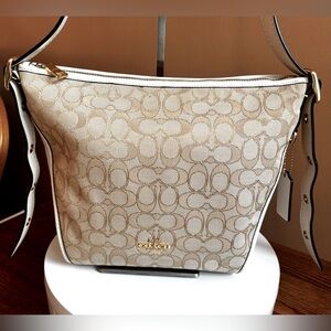 COACH SIGNATURE CREAM and WHITE CROSSBODY BAG w/MONOGRAM DESIGN